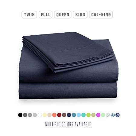 Luxe Bedding Sets - Microfiber California King Sheets Set 4 Piece, Pillow Cases, Deep Pocket Fitted Sheet, Flat Sheet Set Cal King - Navy Blue