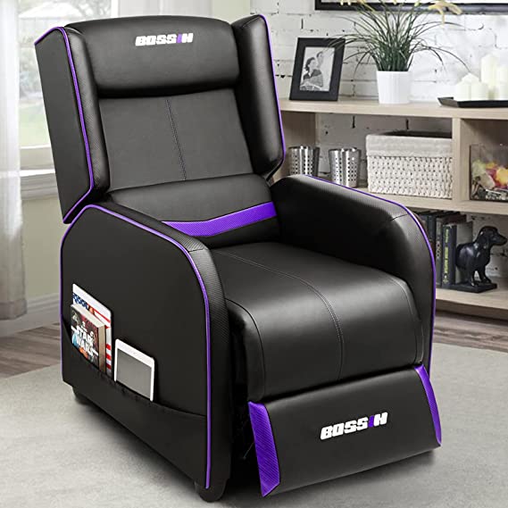 BOSSIN Gaming Recliner Chair Single Recliner Sofa PU Leather Recliner Seating Sofa Ergonomic Lounge Recliner Chair Home Movie Theater Seating Sofa for Living Room(Purple)