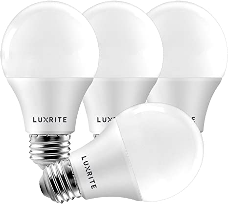 Luxrite A19 LED Light Bulb 60W Equivalent, 2700K Soft White Dimmable, 800 Lumens, Standard LED Bulb 9W, E26 Base, Energy Star, Enclosed Fixture Rated, Perfect for Lamps and Home Lighting (4 Pack)