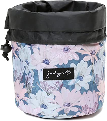 Jadyn B Cinch Top Compact Travel Makeup Bag and Cosmetic Organizer for Women (Blooming Daisy)