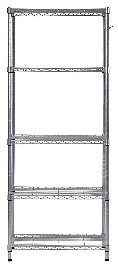 Muscle Rack WS241459-5S 5 Tier Wire Shelving with Hooks in Silver, 59" Height, 24" Width, 14" Length