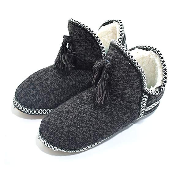 GPOS Women's Cashmere Knit House Slipper Booties Cotton Quilted Warm Indoor Ankle Boots