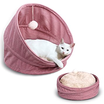 Frankshine Pet Bed for Cats or Small Dogs Multifunction Cat Bed Collapsible Waterproof Bottom Machine Washable All Season Use 17.7" x 17.7" x 17.7"(Blue/Pink)