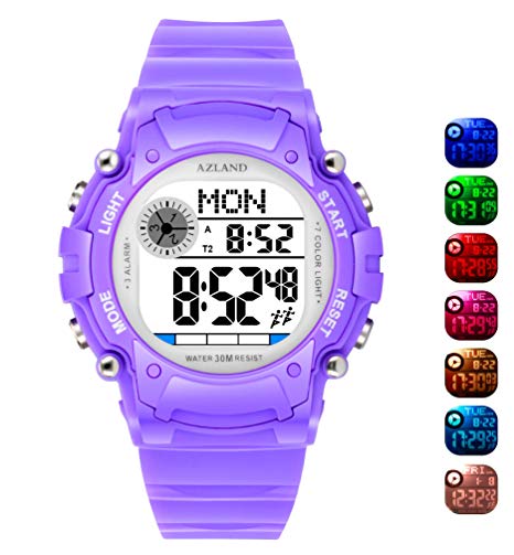 AZLAND 3 Multiple Alarms Reminder Sports Kids Wristwatch Waterproof Boys Girls Digital Watches Camo