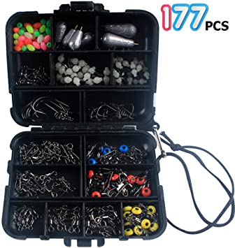 HETH Fishing Terminal Tackle 177pcs Fishing Accessories Set Included Fishing Hooks, Swivels, Connector, Weights, Fishing Space Bean, Luminous Gourds, Suitable for Freshwater & Saltwater Fishing