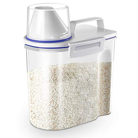 Mini Dry Food Storage Container - Rice Container with Pour Spout   Cup - Handy Dry Food Keeper for Sugar Beans Grain Candy 1.5L Blue