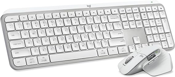 Logitech MX Keys S   MX Master 3S - Performance Wireless Illuminated Keyboard and Mouse, Fluid Typing, Fast Scrolling, Bluetooth, USB-C, Windows, Linux, Chrome, Mac - Pale Grey