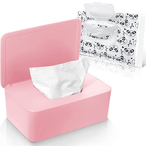 Baby Wipes Dispenser with Lids for Napkin Nappy Paper Tissues Towel, Wipes Container Holder Portable Reusable Flushable Bathroom Storage Case Box to Keep Wipe Fresh (Pink)