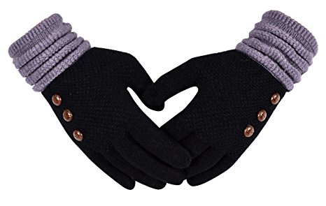 Peach Couture Classic Knit Warm Cozy Touch Screen Gloves with Showpiece Buttons