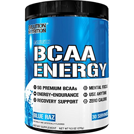 Evlution Nutrition BCAA Energy - High Performance, Energizing Amino Acid Supplement for Muscle Building, Recovery, and Endurance (30 Servings) Blue Raz