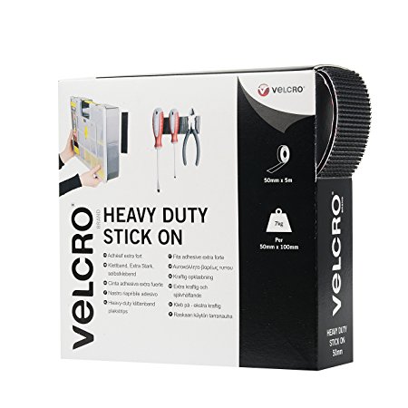 VELCRO Brand Heavy Duty Stick On Tape - 50 mm x 5 m, Black