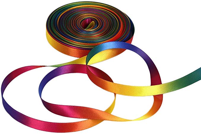 Satin Ribbon Gradient Rainbow Double Side Rainbow Colorful Printed 50 Yard 3/8" Wide for DIY Handmade (9mm Wide, Satin Ribbon)