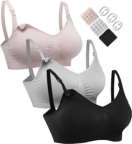 HOFISH 3PACK Full Bust Seamless Nursing Maternity Bras Bralette S-XXL with Extra Bra Extenders & Clips