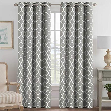 Thermal Insulated Blackout Curtain Drapes Home Fashion Window Treatment Panels for Bedroom / Living Room, Elegant Natural Feeling, Moroccan Tile Quatrefoil Pattern in Dove(1 Pair, 52 x 84 Inch)