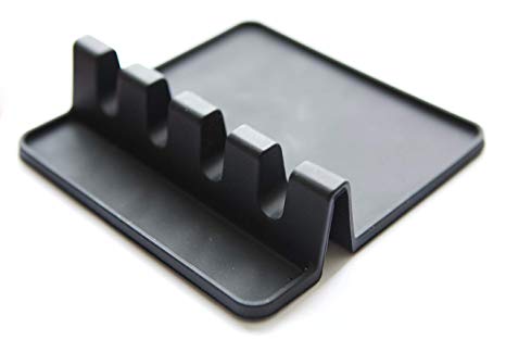 Silicone Spoon Rest with Drip Pad (Black)