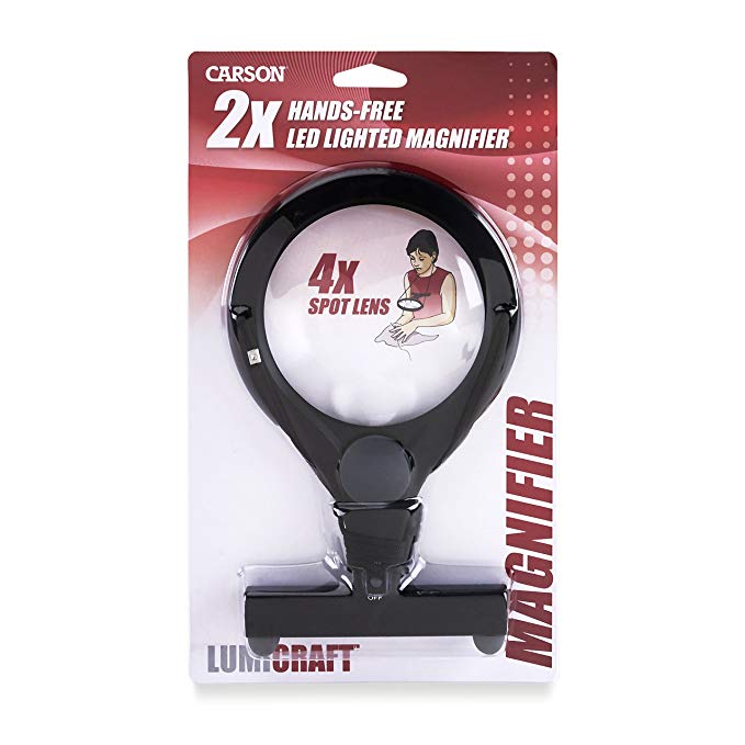 Carson LumiCraft LED Lighted Hands-Free 2x Magnifier with 4x Spot Lens