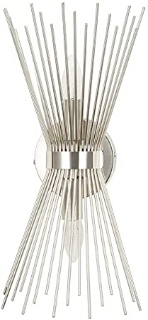 Rivet Modern Wall Light Sconce with Decorative Metal Rods, Bulb Included, 17.25 Inch Height, Polished Nickel