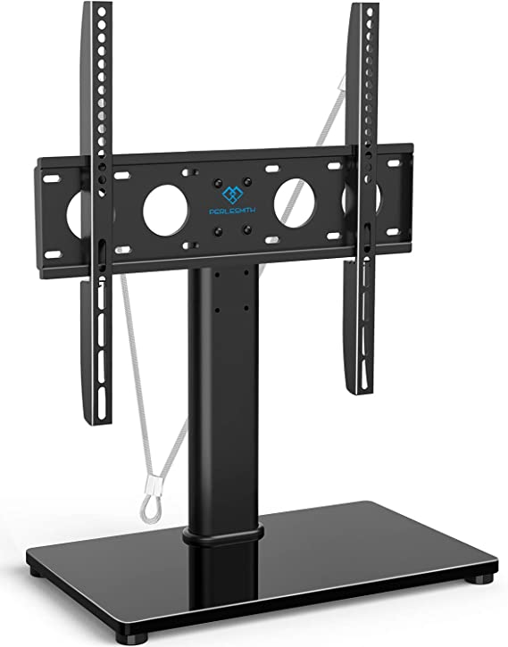 Universal TV Stand - Table Top TV Stand for 32-55 Inch LCD LED TVs - Height Adjustable TV Base Stand with Tempered Glass Base & Wire Management & Security Wire, Holds up to 88lbs, VESA 400x400mm