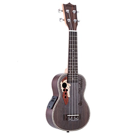 ammoon Spruce 21" Acoustic Ukulele 15 Fret 4 Strings Stringed Musical Instrument with Built-in EQ Pickup