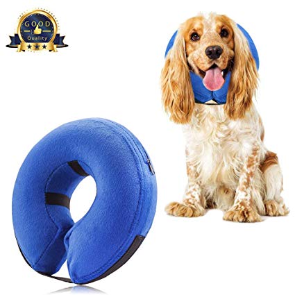 AOFU Dog Cone Collar Soft - Inflatable Dog Collars for After Surgery - Adjustable Protective Inflatable Dog Collar for Small Medium Large Dogs - Large(Blue)