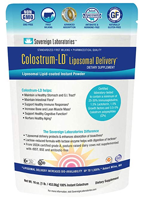 Colostrum-LD Powder 454g with Proprietary Liposomal Delivery (LD) Technology for up to 1500% Better Bioavailability than Regular Bovine Colostrum