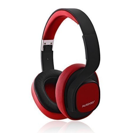 Ausdom M08 Wired Wireless Bluetooth Stereo Headphones with Mic Red