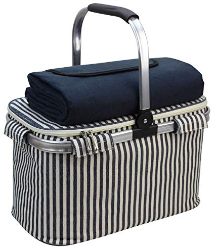 Picnic Basket Beautiful Design Insulated Tote Bag Kit Insulated Lunch Tote for Women & Men Picnic | Wine Picnic Set | Heavy Duty Aluminum Frame and Handle | Collapsible Cooler Keeps Drinks Cool