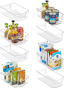 Refrigerator Organizer Bins, Vtopmart 4 Large and 4 Medium Clear Plastic Fridge Organizers for Freezer, Cabinet, Countertops, Cupboard, Kitchen Pantry Organization and Storage, BPA Free, 12.5" Long