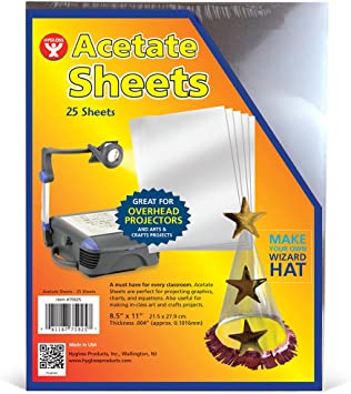 Hygloss Products Overhead Projector Sheets Acetate Transparency Film, For Arts And Craft Projects and Classrooms, Not for Printers, 8.5” x 11”, 25 Sheets