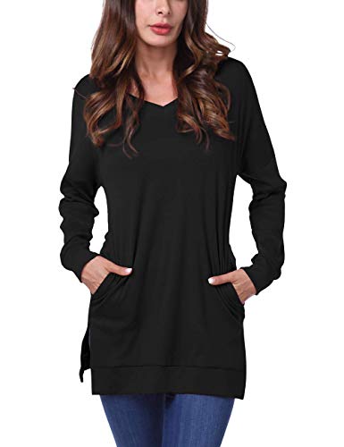 DJT FASHION Womens Casual V-Neck Long Sleeves Side Split Sweater Tunic Tops