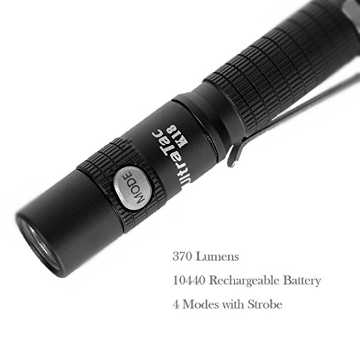 UltraTac K18 v2017 Keychain LED Flashlight, 370 Lumens Mini EDC Pocket Penlight Portable Emergency Light,Include 10440 Recharge Battery and USB Module,Black