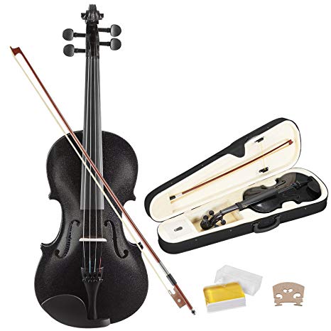 KUPPET Full Size 4/4 Acoustic Violin, Black Professional Handmade Violin with Hard Case, Bow, Rosin and String for Beginner Adult