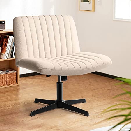 LEMBERI Fabric Padded Desk Chair No Wheels, Armless Wide Swivel Home Office Desk Chair,120°Rocking Mid Back Ergonomic Computer Task Vanity Chair for Office, Home, Make Up,Small Space, Bed Room