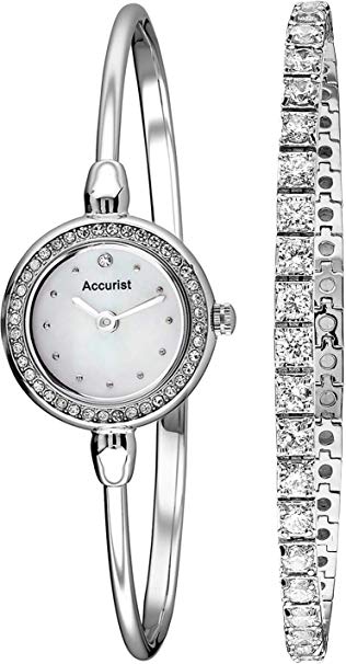 Accurist Women's Quartz Watch with Mother of Pearl Dial Analogue Display and Silver Bangle LB1573.01