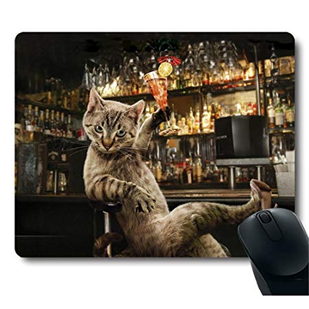 Personalized Custom Funny Bar Cheers Drinking Space Cat in High Heels Cmoputer Mouse Pad