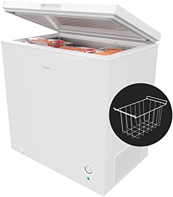 hOmeLabs 7 Cubic Feet Chest Freezer - Top Door Deep Freezer with Manual Defrost and Easy Access Defrost Drain - Home and Office Food Storage with Removable Shelf Basket and Adjustable Thermostat