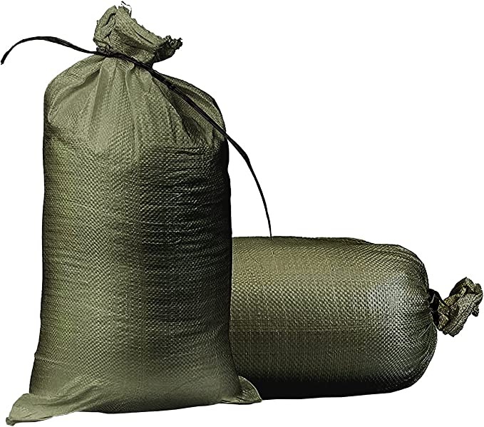 Empty Sandbags Military Green with Ties 14" x 26" - Woven Polypropylene Sand Bags, Extra Heavy Duty Sandbags for Flooding, Sand Bags Flood Protection