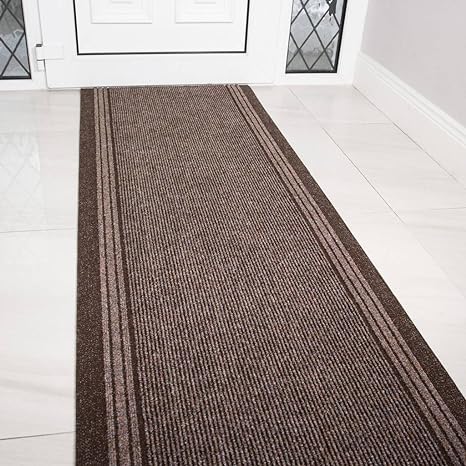 The Rug House Brown Rubber Backed Very Long Hallway Hall Runner Narrow Rugs Custom Length - Sold and Priced Per Foot