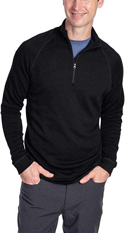Woolly Clothing Men's Merino Pro-Knit Wool Quarter Zip Sweatshirt - Mid Weight - Wicking Breathable Anti-Odor