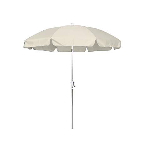 California Umbrella 7.5' Round Aluminum Patio Umbrella with Valance, Crank Lift, 3-Way Tilt, Silver Pole, Antique Beige Olefin