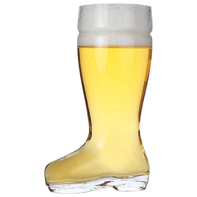 Lily's Home Das Boot Oktoberfest Beer Stein Glass, Great for Restaurants, Beer Gardens, and Parties or as a Funny Bachelor Party Gift, Combat Boot Style, (1 Liter Capacity, 9.8" H x 3.9" W x 5.7" D)