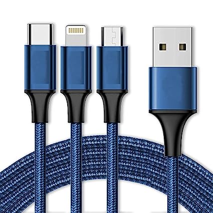 VAR-NI 3 in 1 Charging Cable, Charging Cable For iPhone / Type-C / Micro USB Devices, Compatible with Oppo, Vivo, Xiaomi, Samsung, iPhone, iPad, iPad Pro, all other Smartphones and Devices.(RED / BLACK / BLUE)