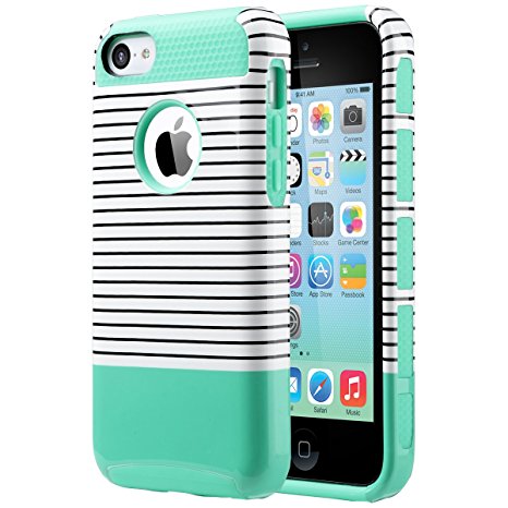 iPhone 5C Case, ULAK Slim Lightweight 2in1 iPhone 5C Cases Hybrid with Soft Rugged TPU Inner Skin and Hard PC Anti Scratches Protective Cover for Apple iPhone 5C (Minimal Mint Stripes)