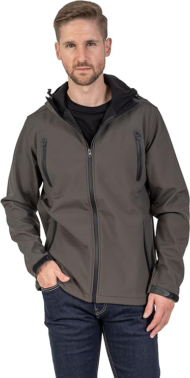 GaryM Men's Waterproof Hooded Camping Jacket with Polar Fleece Softshell, Water and Wind Resistant Outdoor Raincoat