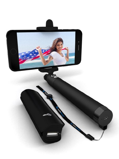 Bluetooth Selfie Stick (Made With USA Technology) & Smart Power Bank 2600maH / Remote Camera Shutter - Advanced Wireless Monopod For All iPhones (iOS 5.0 ), Samsung Galaxy, Note, Android Phones (4.2 )