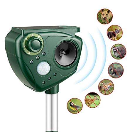 ZOVENCHI Solar Powered Ultrasonic Animal Repeller,Outdoor Waterproof with Motion Activated & LED Lights, Repel unwanted Animal: Cats and Dogs, Squirrels,Raccoons, Foxes, Skunks, Rabbit,etc.