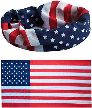 12-in-1 American US Flag Headband Bandana - Wear it as a Neck Gaiter Bandana Balaclava Helmet Liner Mask and More Constructed with High Performance Moisture Wicking Microfiber Perfect for Athletic and Casual Wear 100 Satisfaction Money-Back Guarantee