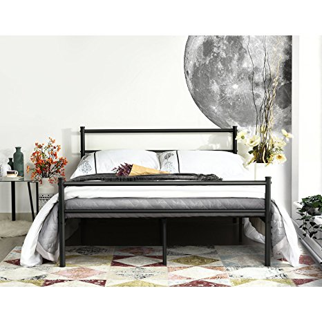 Green Forest GreenForest Bed Frame Full Size Heavy Duty Slats Mattress Fundation with Headboard and Footboard for Bedroom, Black