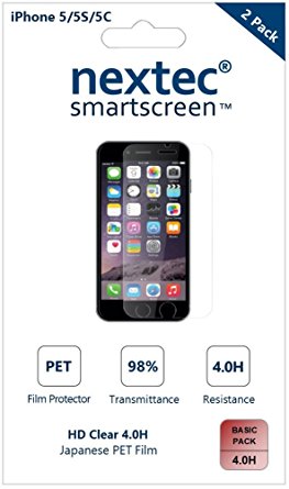 iPhone 5SE/ 5S/ 5C/ 5 Screen Protector, Nextec® iPhone 5 Screen Protector for Apple iPhone 5SE/ 5S/ 5C/ 5 (HD Clear 4.0H) PET Film - Basic Pack