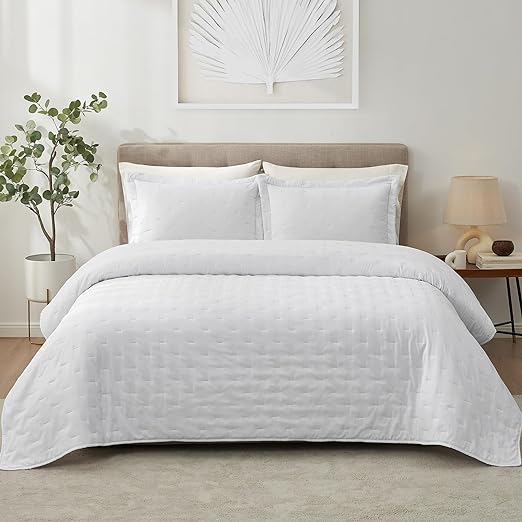 Hansleep Quilt Set Ultrasonic Lightweight Bed Decor Coverlet Set Comforter Bedding Cover Bedspread for All Season Use (White Line, 68x90 inches)